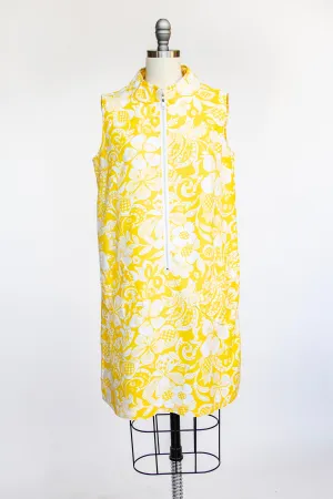 1960s Dress Cotton Floral Printed Shift S