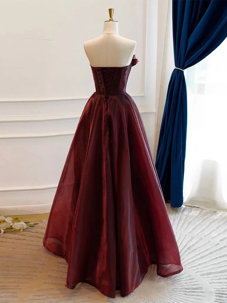 Elegant A-Line Burgundy Organza Long Prom and Evening Dress