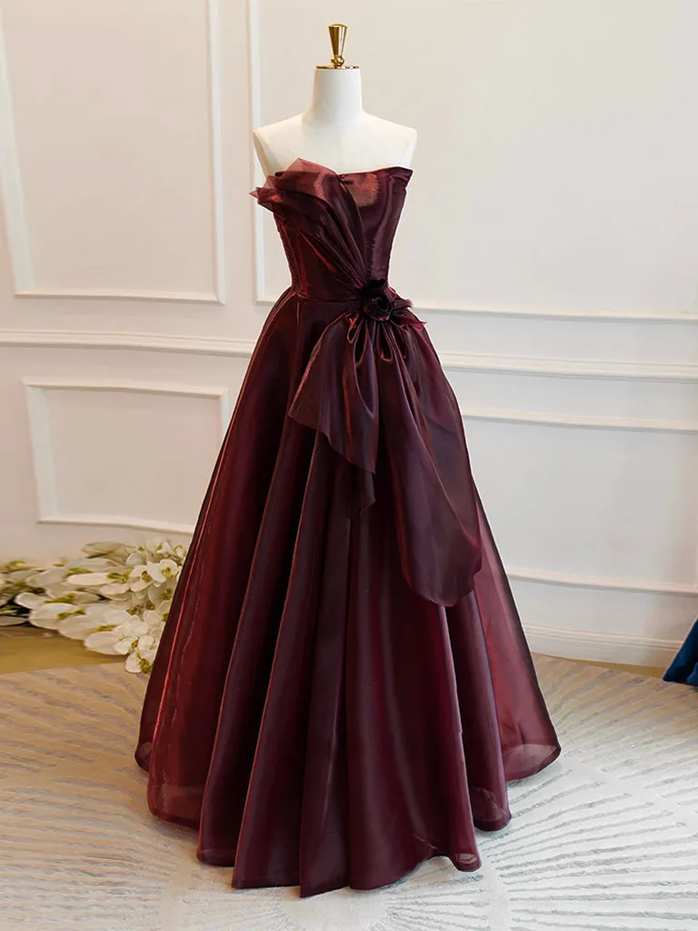 Elegant A-Line Burgundy Organza Long Prom and Evening Dress