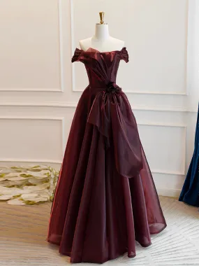 Elegant A-Line Burgundy Organza Long Prom and Evening Dress