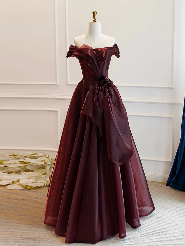 Elegant A-Line Burgundy Organza Long Prom and Evening Dress