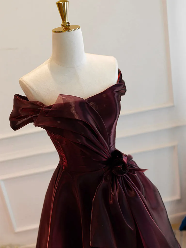 Elegant A-Line Burgundy Organza Long Prom and Evening Dress