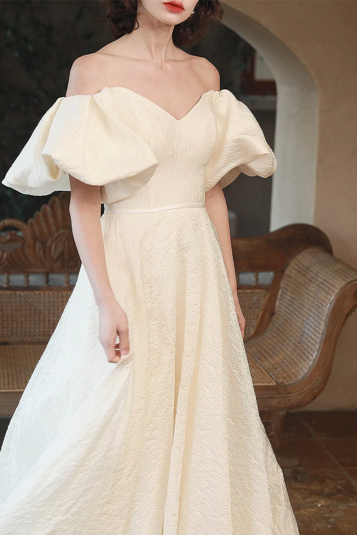 A-Line Sweep-Brush Train Satin Wedding Dress CW3040