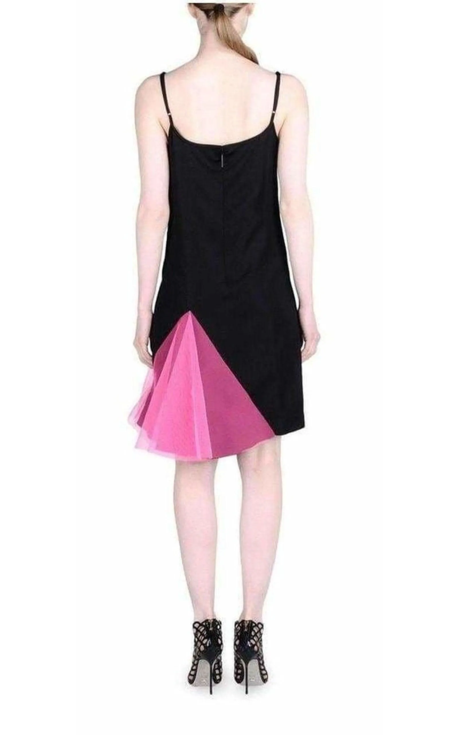 Black Strappy Dress With Neon Pink Godets