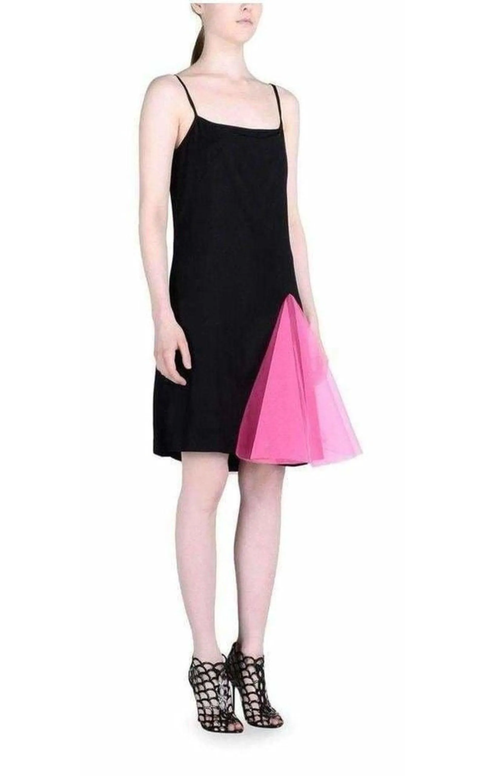 Black Strappy Dress With Neon Pink Godets