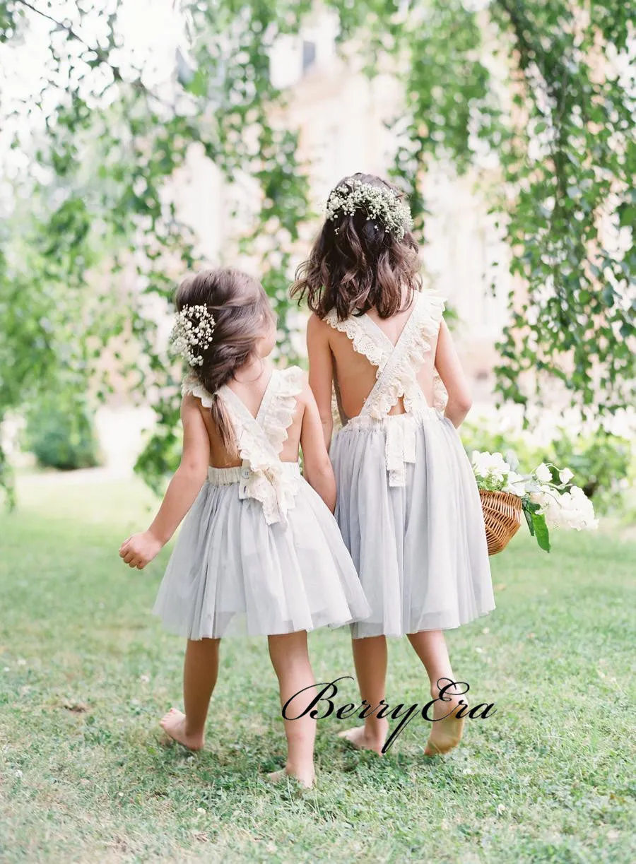 Cute Wedding Flower Girl Dresses, Lace Tulle Flower Girl Dresses