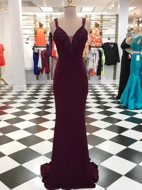 Elegant Maroon Lace & Jersey Mermaid Prom Dress - Long, Dark Red Gown