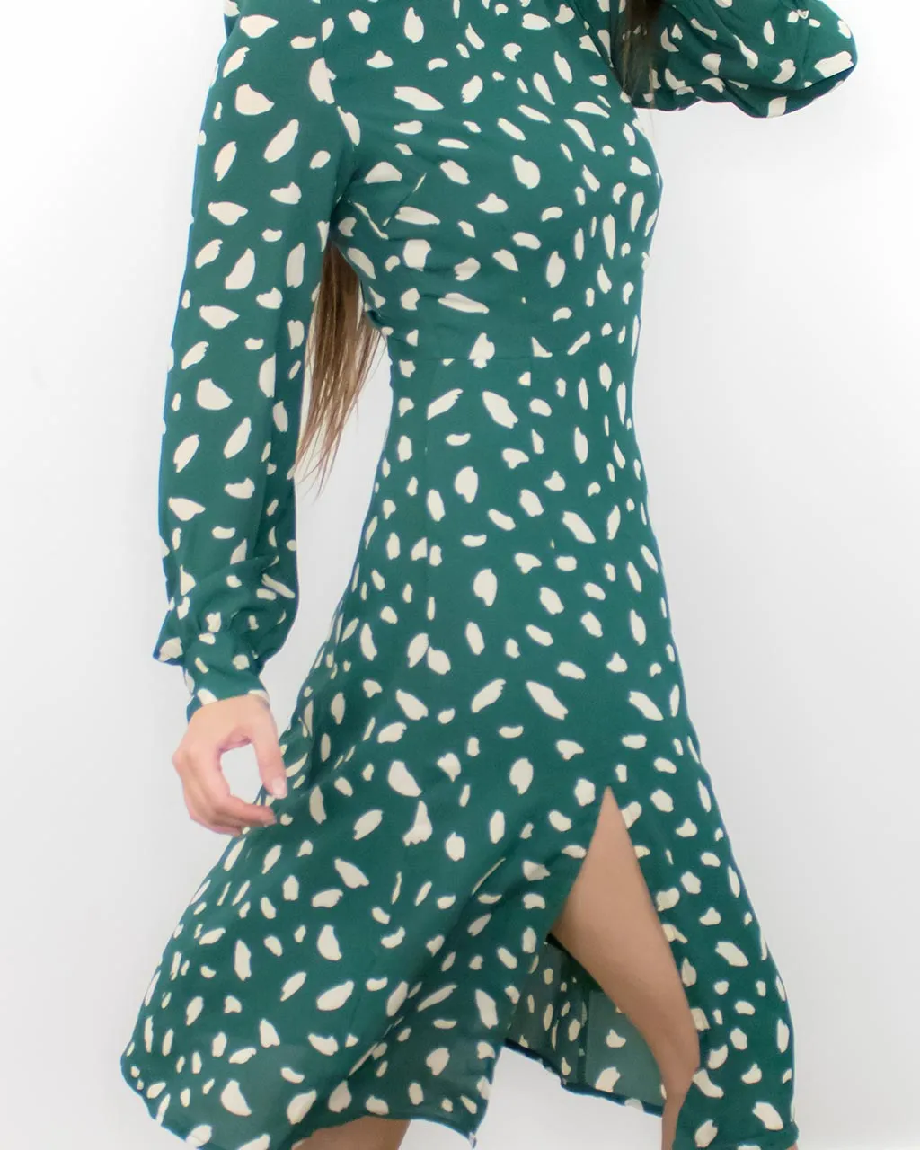 Fawn Long Sleeve Green Midi Dress with Slit