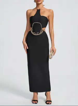 KARLA Gold Chain Waist Cutout Bandage Dress
