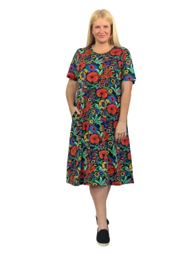 Plus Size A-Line Dress - Printed Cotton Knit by La Cera