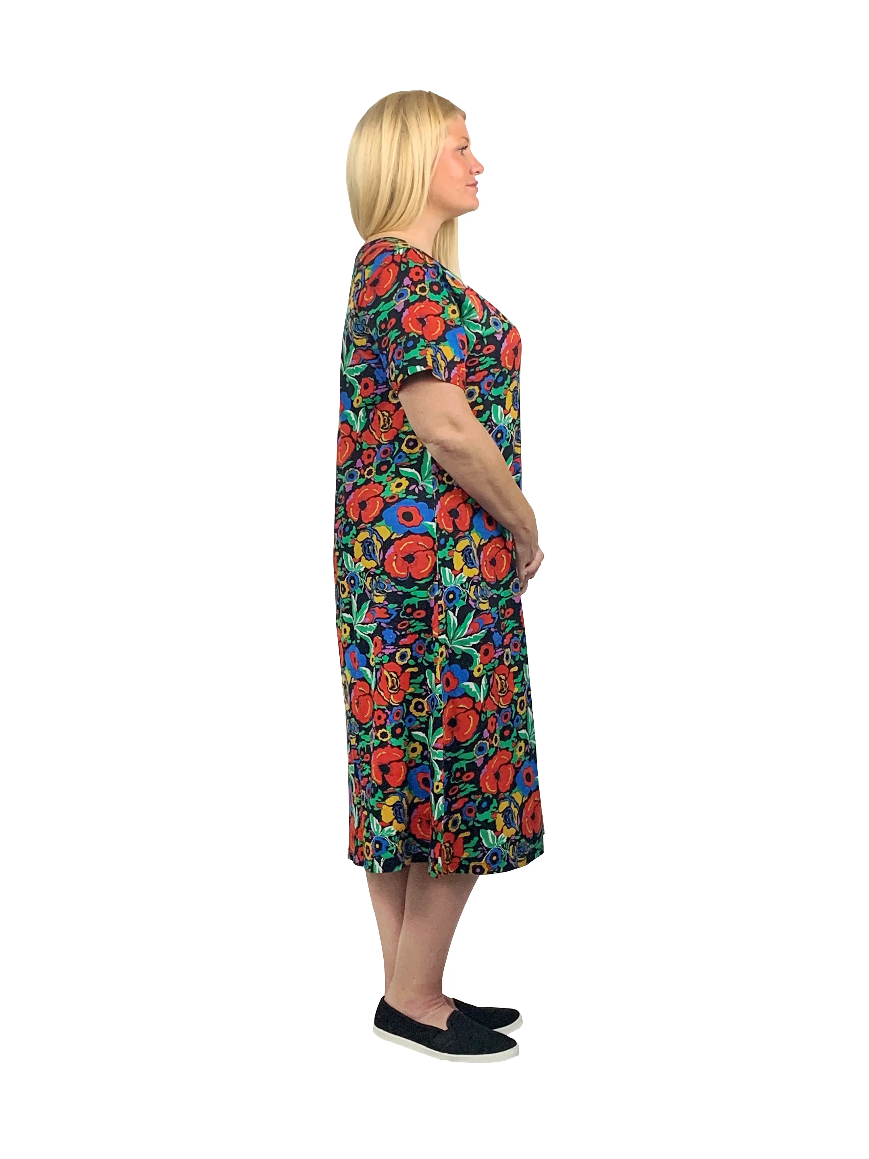 Plus Size A-Line Dress - Printed Cotton Knit by La Cera