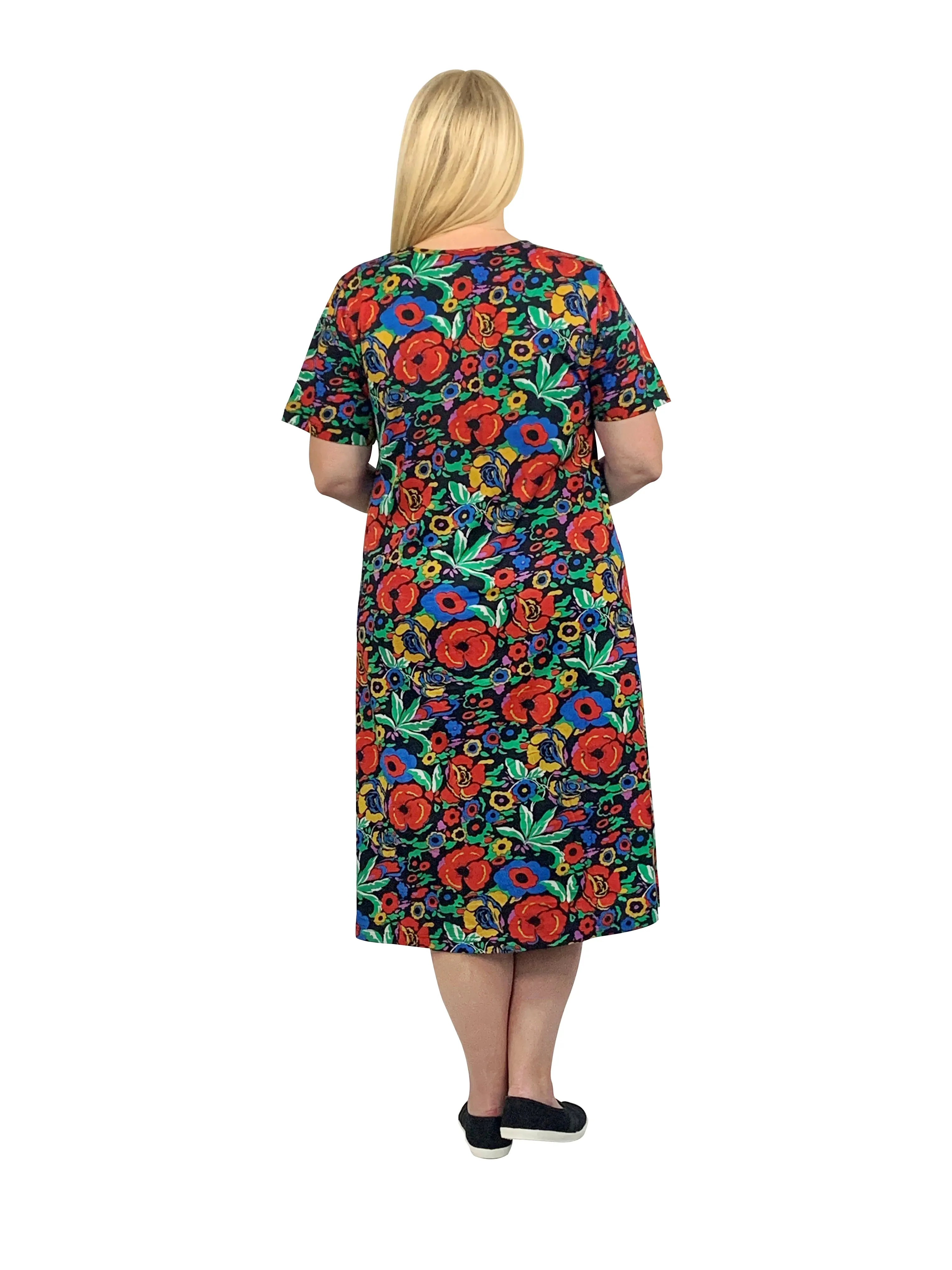 Plus Size A-Line Dress - Printed Cotton Knit by La Cera