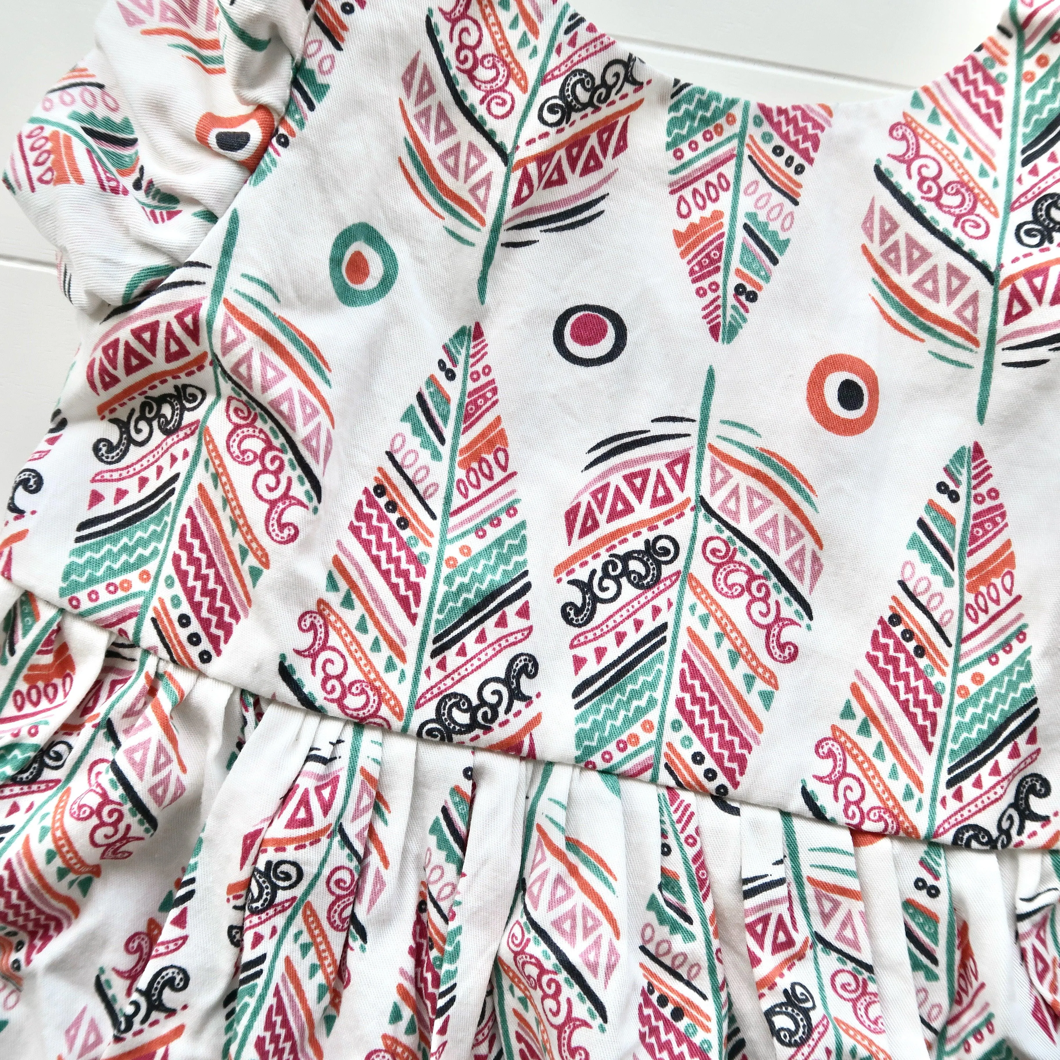 Periwinkle Dress in Vivid Feathers White Print