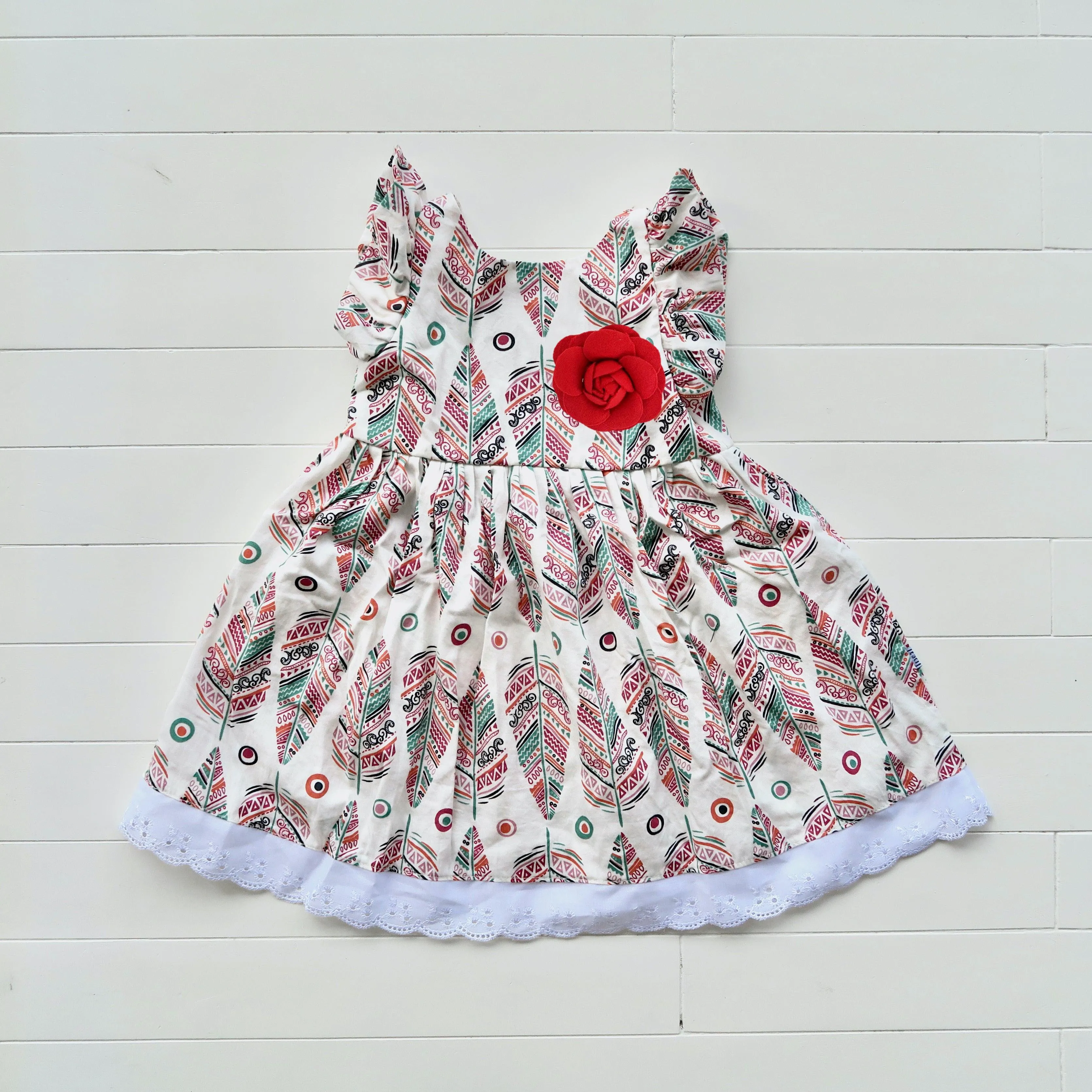 Periwinkle Dress in Vivid Feathers White Print